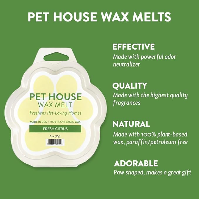 One Fur All Pet House Wax Melts - Fresh Citrus Pack of 2 - Pet Odor Eliminating Wax Melts - Long-Lasting Scented Wax Melts - Pet-friendly Wax Melts - Natural Wax Melts