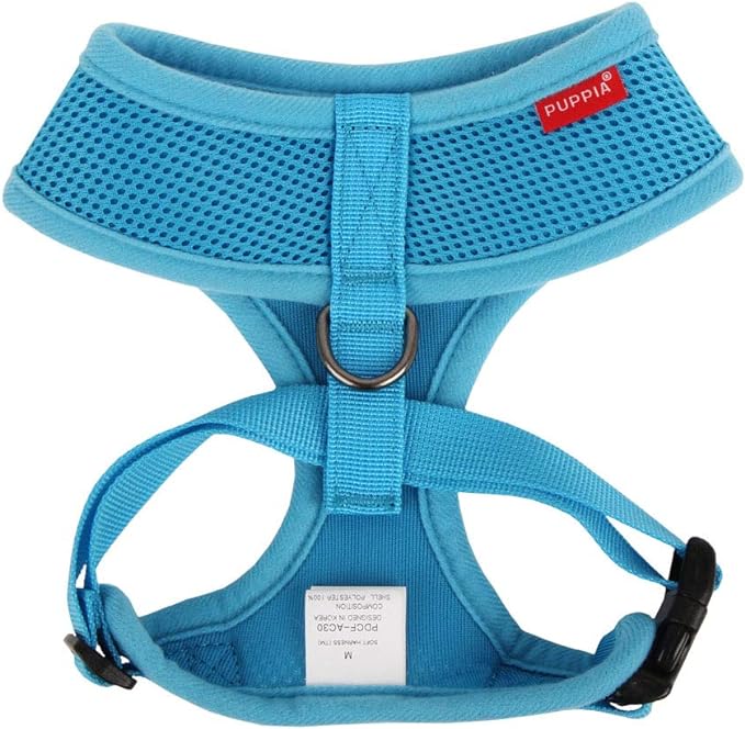 Puppia Soft Dog Harness No Choke Over-The-Head Triple Layered Breathable Mesh Adjustable Chest Belt and Quick-Release Buckle, Sky Blue, X-Small