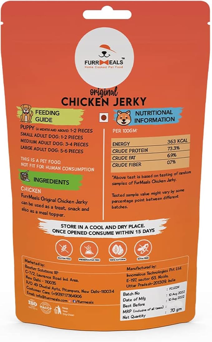 Original Chicken Jerky | High Protein Low Fat | Natural Treat for Dogs & Cats | Zero Preservative Human Grade Dog Treat | Pack of 3 x 70gm