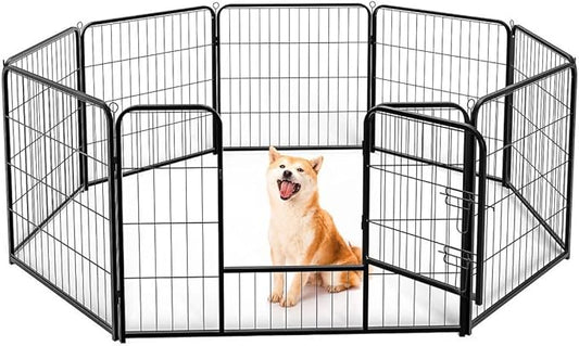 Dog Playpen, 8 Panel 32” Height Puppy Fence Exercise Pen for Yard Gate, Indoor Outdoor Heavy Duty Anti-Rust Metal Playpens with Doors Portable for RV Camping - Small/Medium/Large Pets