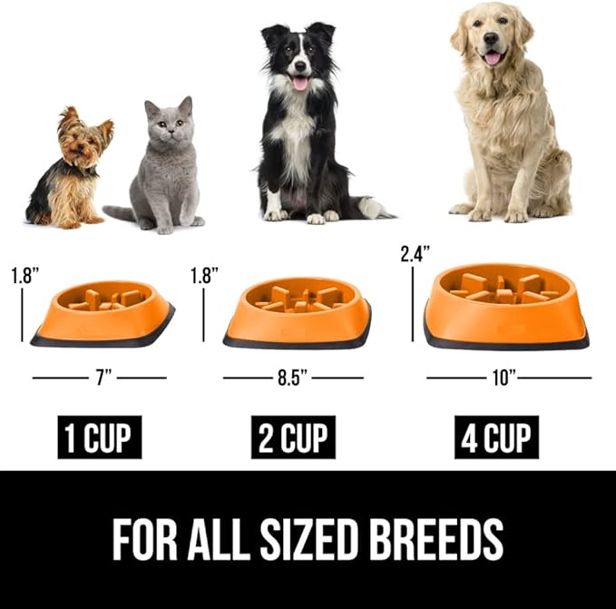 Gorilla Grip Slow Feeder Dog and Cat Bowls, Interactive Puzzle Toy for Dogs and Cats Food Training, Keeps Pets Busy and Prevents Puppy Overeating, Large, Small Breeds, 100% BPA Free, 4 Cup Orange