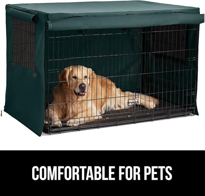 GORILLA GRIP Dog Crate Covers Compatible with Amazon Basics Dog Crates, All Sides Open, Privacy Cover Fits 42" Wire Kennel, Breathable Mesh Windows, Light Reducing Training Cage Topper, Hunter Green