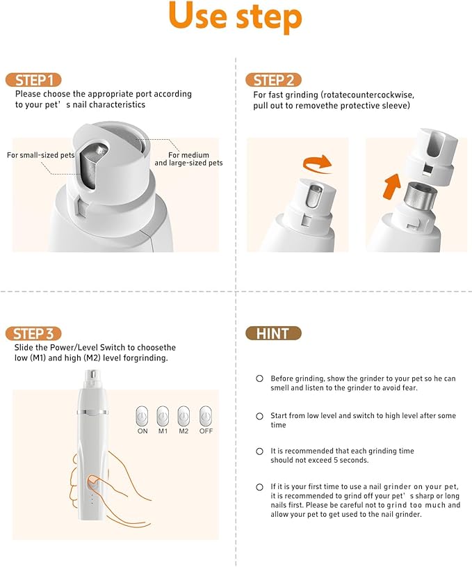 Dogs Hair Clippers Grooming Kit with Nail Grinder, 4 in 1 Cordless Electric Trimmer for Dogs Cat Low Noise USB Rechargeable, Pet Clippers Grooming Paws, Eyes, Ears, Face,Nail, Matted Hair