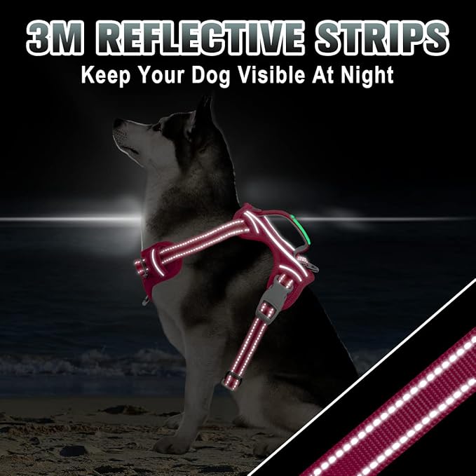BARKBAY No Pull Dog Harness Large Reflective Dog Harness with Front Clip and Easy Control Handle for Walking Training Running with ID tag Pocket(Pink,S)