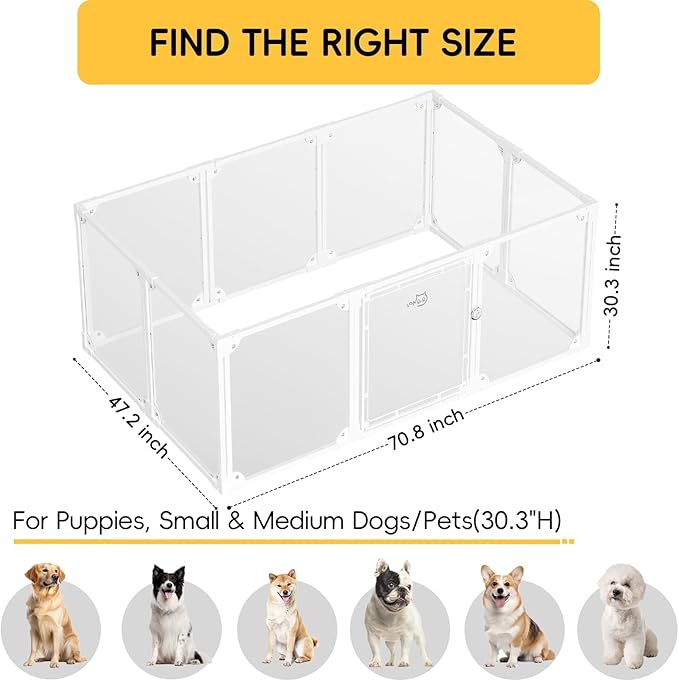 Clear Acrylic Metal Dog Playpen Indoor, Easy Assemble Transparent Puppy Playpen, Expandable & Durable Dog Fence for Small and Medium Dogs (30.3" H, 10PCS)