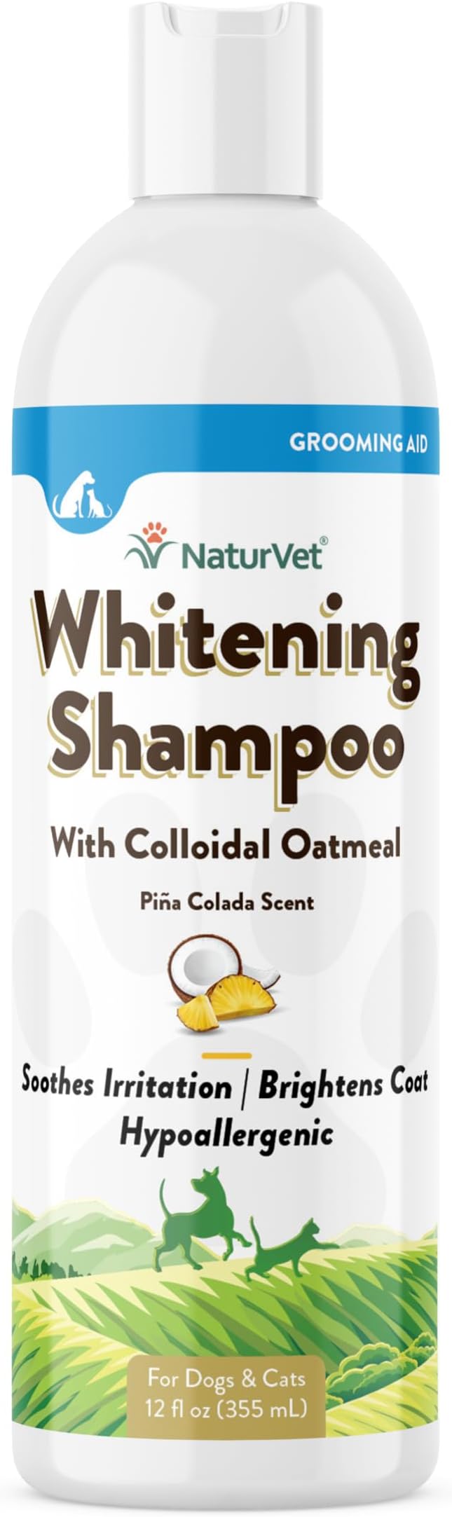 NaturVet Whitening Shampoo with Colloidal Oatmeal for Dogs & Cats 12 oz