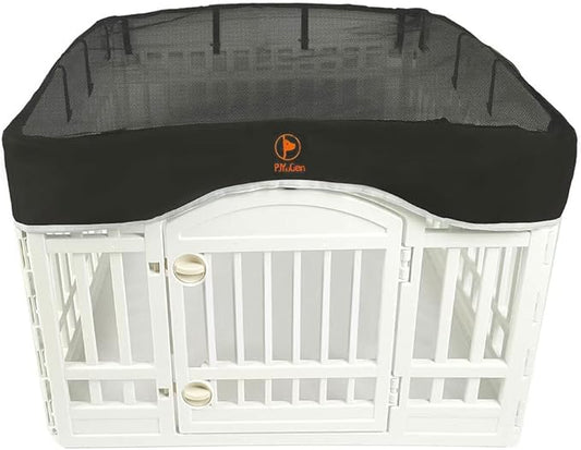 PJYuCien Dog Playpen Mesh Top Cover, Fits 36 Inch 4 Panels Regular Square Plastic Exercise Pet Pen, Adhesive Tape Connections, Black (Note: Cover Only, Fence Not Included)
