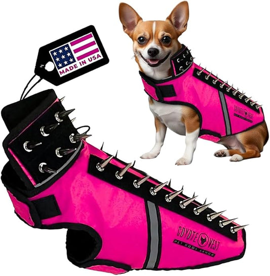 CoyoteVest SpikeVest Dog Harness Vest for Small Dogs, Reflective Dog Vest with Spikes to Shield Your pet from Coyotes, Raptor and Animal Attacks, Anti Hawk Vest, Made in USA (S-Pink)