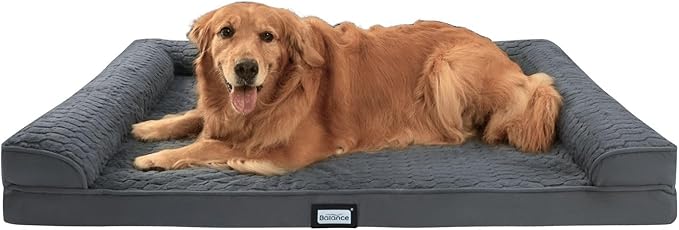 BALANCE Orthopedic Dog Bed, Egg Crate Foam Dog Couch for Pet Sleeping, Pet Sofa with Removable Washable Cover & Nonskid Bottom, Comfy Dog Bed for Extra Large Dog, Grey