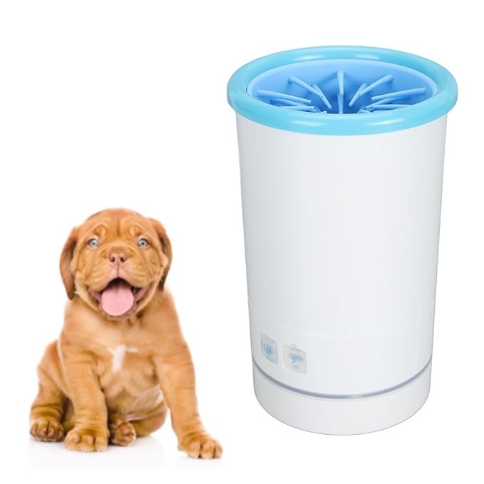 Automatic Dog Cleaner, Soft Electric Washer USB Rechargeable Portable Cleaner Cup, Dog Foot Cleaning Machine for Small to Medium Dogs Cats (White Blue)