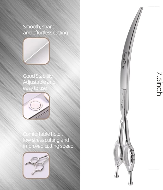 Dog Grooming Scissors: 7.5 inch Pet Curved Shears Made Of Japanese VG10 Advanced Stainless Steel Professional Grooming Scissors for Dogs Cats and Other Pets