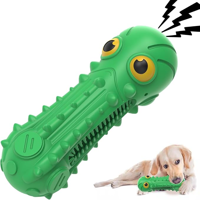 Dog Squeaky Toys for Aggressive Chewers, Dog Chew Toys for Large Medium Breed Dog, Dog Toys, Tough Durable Dogs Toys with Natural Rubber (Green)