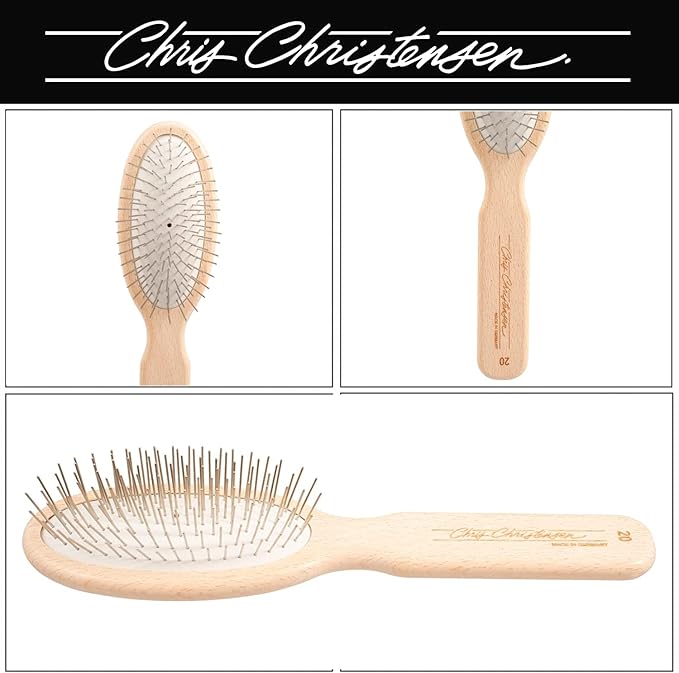 Chris Christensen Brush & Comb Bundle - Original Series 20 mm Oblong and Oval Pin Brush + 000 7.5 in Greyhound Style Fine/Coarse Comb, Groom Like a Professional