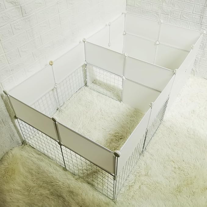 Dog Playpen Indoor with Door, DIY Puppy Play Pen Portable Metal Wire Yard Fence Small Animal Exercise Cage for Small-Sized Dog (White(Middle)