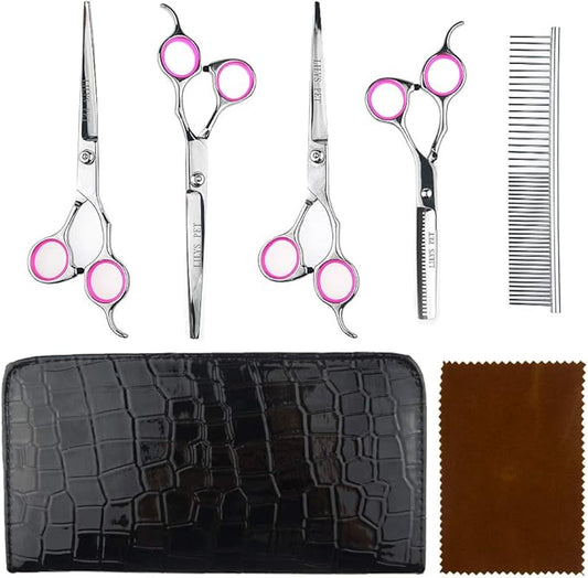 LILYS PET Professional PET DOG Grooming scissors suit,RED ring, Cutting&Curved&Thinning shears (7.0")