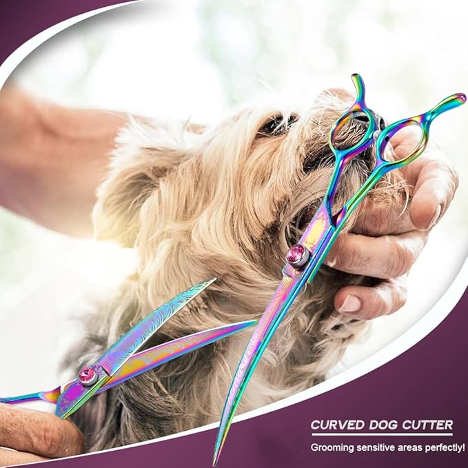 Dragon Creek 7"" Downward Curved Dog Grooming Scissors for Grooming Face and Paws Safety Shears Trimming Cutting Shears for Dog Cat Pet Grooming Rainbow