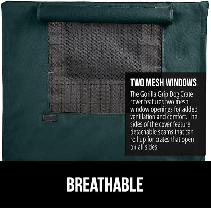 GORILLA GRIP Dog Crate Covers Compatible with Amazon Basics Dog Crates, All Sides Open, Privacy Cover Fits 48" Wire Kennel, Breathable Mesh Windows, Light Reducing Training Cage Topper, Hunter Green
