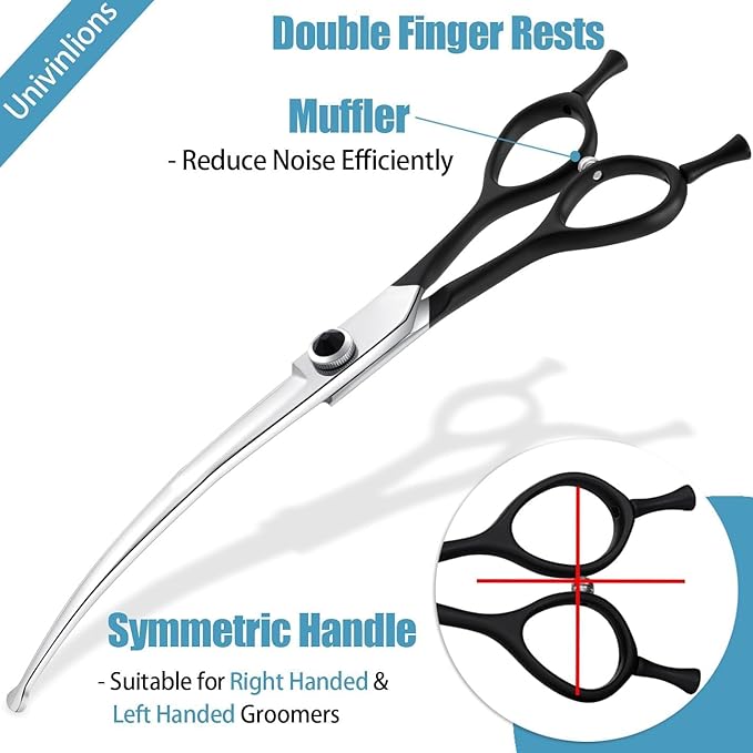 Dream Reach 8" Downward Curved Dog Grooming Scissors for Trimming Face and Paws, Safety Round Tip Shears for Pet Dogs and Cats, Professional Pet Grooming Scissors Black