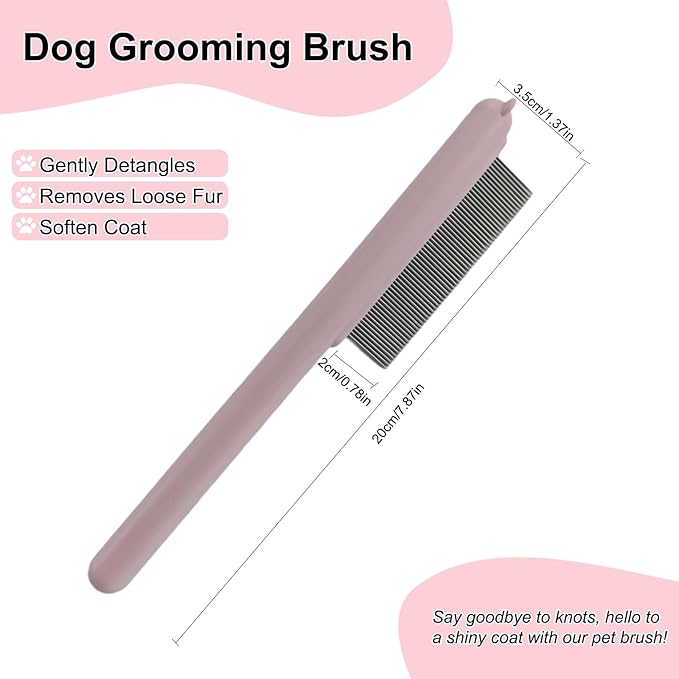 Cute Plastic Dog Comb with Stainless Steel Bristles and Furry Ears Design - Pet Grooming Tool for Removing Dirt and Tangles （Pink）