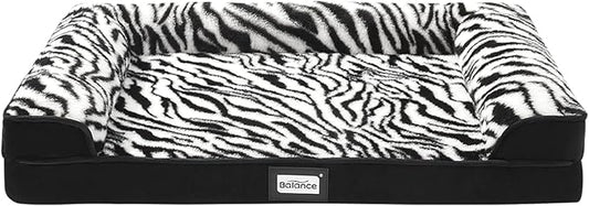 BALANCE Orthopedic Dog Bed, Egg Crate Foam Dog Couch for Pet Sleeping, Pet Sofa with Removable Washable Cover & Nonskid Bottom, Comfy Dog Bed for Medium Size Dog, Black