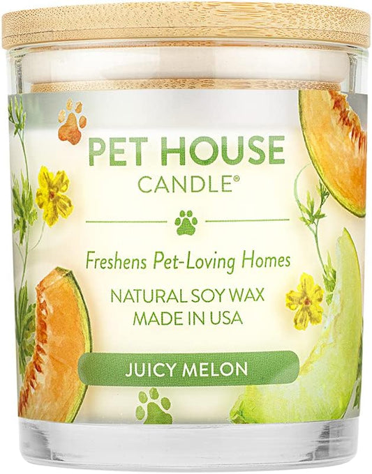 Pet House 9 oz Juicy Melon Scented Pet Odor Candle, Clean Burning, Long Lasting, Plant Based Spring, Summer Scented Soy Candle, 60 Hour Burn Time