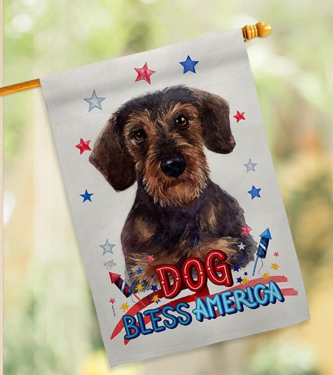 Breeze Decor Patriotic Miniature Dachshund Garden House Flag-Kit Dog Puppy Spoiled Paw Canine Fur Pet Nature Farm Animal Creature Decoration Banner Small Yard Gift Double-Sided, Made in USA