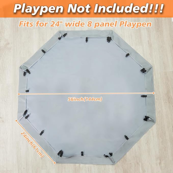 PJYuCien Dog Playpen Bottom Pad,Fits 24 Inch 8 Panels Regular Octagon Metal Exercise Pet Pen,Elastic Buckles Connections,Grey (Note:Fence Not Included)