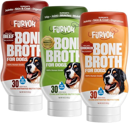 Beef, Chicken & Mobility Dog Food Topper Bundle - Supports Digestion, Healthy Skin & Coat, Immune System, Hip & Joint Support for Dogs, Collagen, Human Grade, Made in USA, 16 oz 3-Pack