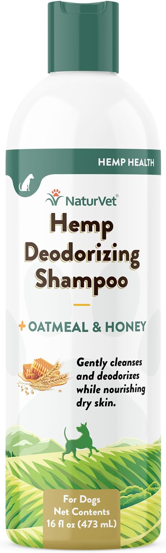 NaturVet – Hemp Deodorizing Shampoo for Dogs - Plus Oatmeal & Honey – 16 oz – Gently Cleanses & Deodorizes Skin & Coat – Enhanced with Hemp Seed Oil, Coconut Oil & Aloe Vera Extract