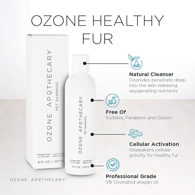 Pet Ozone Shampoo | Ozone Infused Argan Oil Pet Shampoo | Natural Cleanser for Animal Skin and Fur | Ozonated Wash for Dogs & Cats