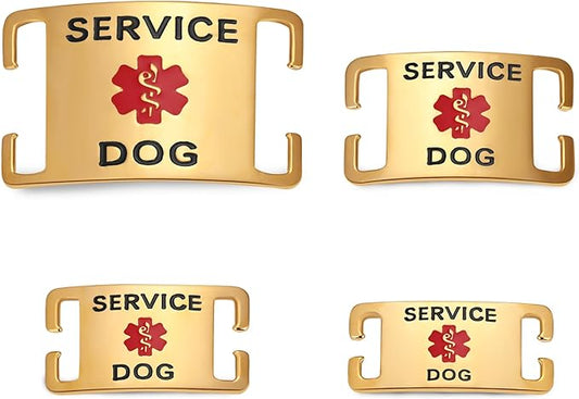 No Noise Stainless Steel K9 Service Dog Pet ID Jewelry Tags, Slide on Dog Collar or Harness Quickly and Securely – PVD Gold/Extra Large