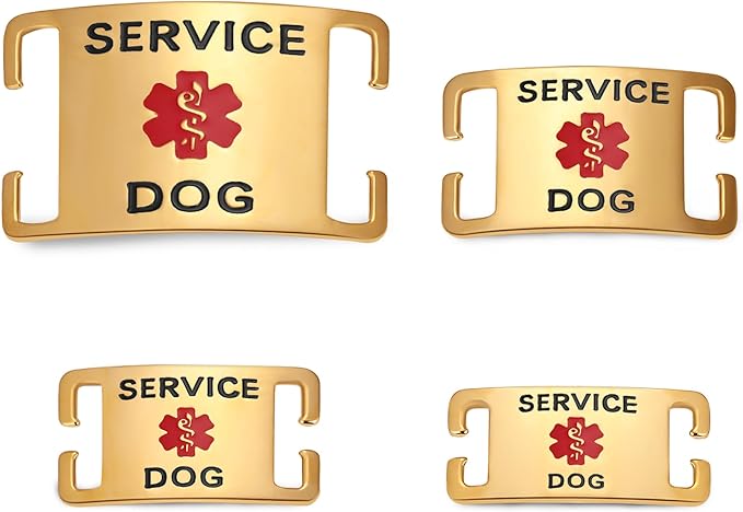 No Noise Stainless Steel K9 Service Dog Pet ID Jewelry Tags, Slide on Dog Collar or Harness Quickly and Securely – PVD Gold/Medium