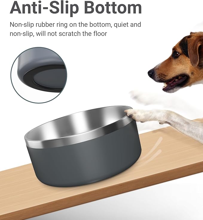 Stainless Steel Dog Bowls for Small Dogs, 40 Ounces/5 Cup Dog Food and Water Bowl, Double Wall Weighted Dog Dish, Rustproof Metal Pet Bowls with Non Slip Silicone Base