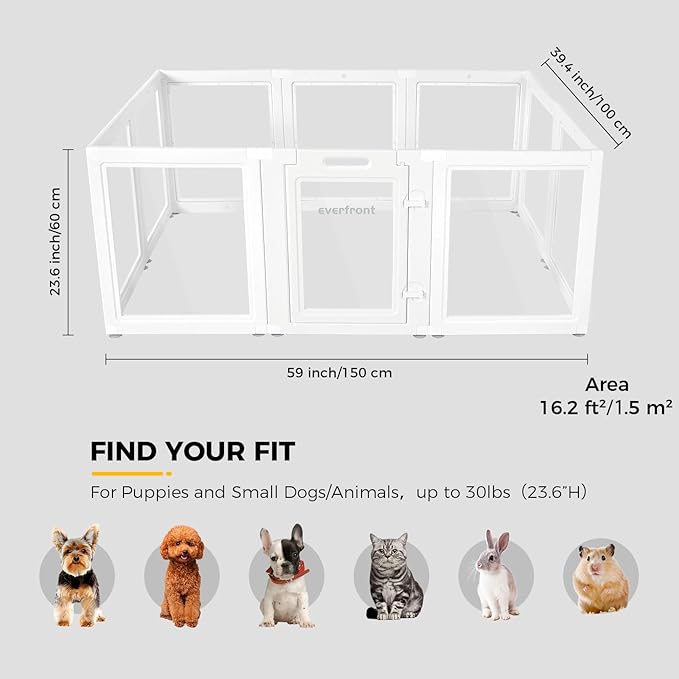 Clear Acrylic Plastic Dog Playpen Indoor,for Puppy Cat Rabbit Ferret Transparent Pet Pen,Easy Assemble Whelping Crate Kennel Cage Enclosure,Preferable for Small Dogs (23.6“ Height, 10PCS)