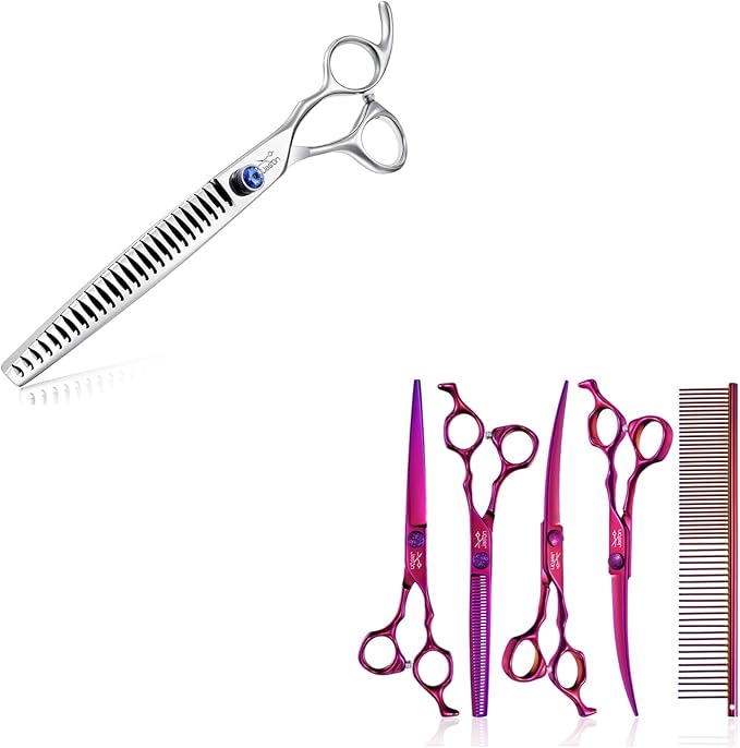 JASON 8" 26 Tooth Chunkers Shears for Dogs Ergonomic Cats Grooming Scissors Texturizing Blending Thinning Shear Pets & JASON Dog Grooming Scissors Set