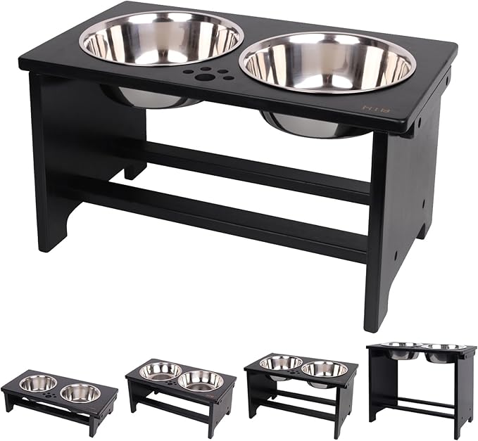 HTB Elevated Dog Bowls,Raised Dog Bowl Stand with 2 Stainless Steel Bowls,Elevated Raised Dog Bowls for Large Medium Small Sized Dogs
