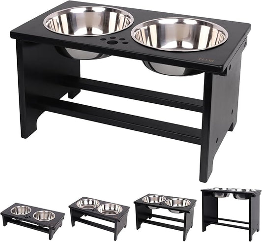HTB Elevated Dog Bowls,Raised Dog Bowl Stand with 2 Stainless Steel Bowls,Elevated Raised Dog Bowls for Large Medium Small Sized Dogs