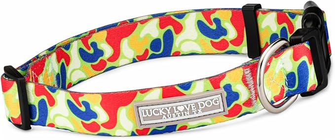 Lucky Love Dog Patterned Dog Collar - Adjustable, Durable, Soft Webbing, & Comfortable Dog Collar for Male and Female Dogs - Cool Dog Collar in Oscar Pattern with Strong Buckle, Small Size