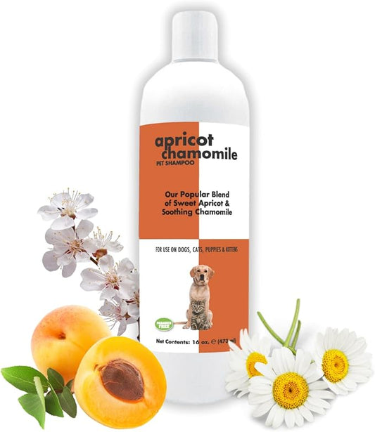 Apricot Chamomile Pet Shampoo for Dogs & Cats 16 oz. | Cruelty-Free | Paraben-Free | Biodegradable and Non-Toxic | Made in The USA