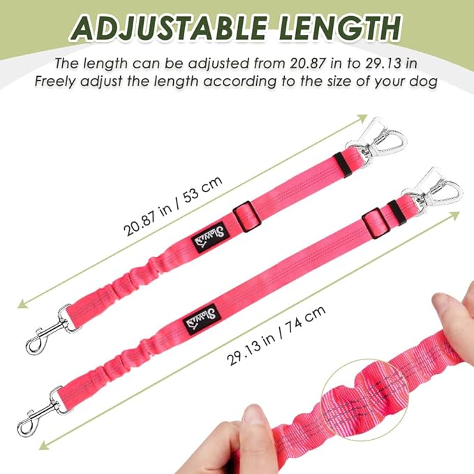 SlowTon Dog Seatbelt, 2 Pack Dog Seat Belt Car Leash Adjustable Elastic Bungee Buffer Heavy Duty Nylon Reflective Pet Safety Tether Connect to Dog Harness for Travel Riding in Vehicle (Daul Clip, FL)