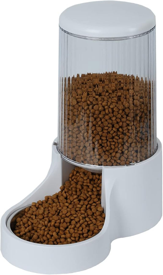 Automatic Cat Feeder - 3.8L Large Gravity Cat Food Dispenser with Detachable Top Lid, Visible Bottle and Stainless Steel Bowl for Dog and Pet (White)