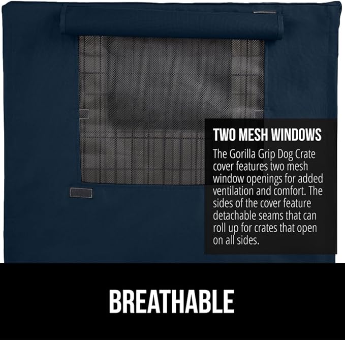 GORILLA GRIP Dog Crate Covers Compatible with Amazon Basics Dog Crates, All Sides Open, Privacy Cover Fits 42" Wire Kennel, Breathable Mesh Windows, Light Reducing Puppy Training Cage Topper, Navy
