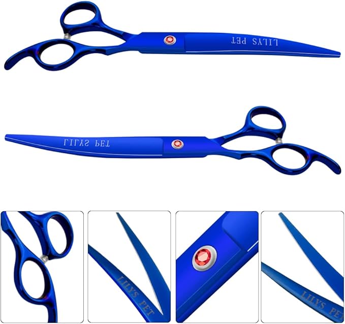 LILYS PET Professional PET DOG Grooming Coated Titanium scissors suit Cutting&Curved&Thinning shears (7.5 inches, Blue)…