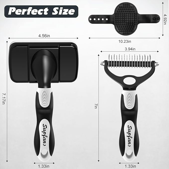 3PCS Dog Brush I Dog Brush for Shedding I Deshedding Dog Brush I Dog Bath Brush I Slicker Brush For Dogs I Dog Comb I Premium Pet Supplies (White Black)