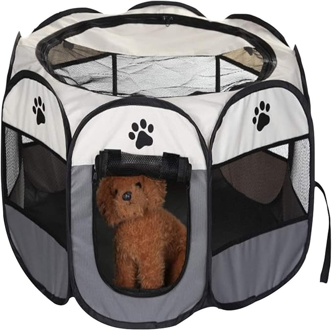 Pet Cat Playpen for Indoor Cats Enclosed, Portable Foldable Dog Playpen Outdoor with Zipper Top Cover Door for Dogs, Cats, Small Animals