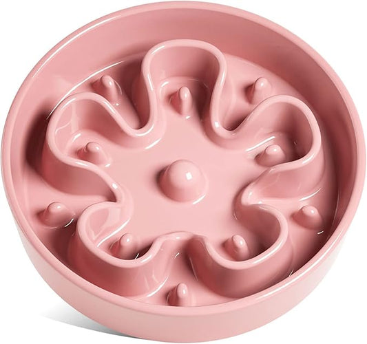 LE TAUCI Slow Feeder Dog Bowl - Ceramic Maze Dog Bowl for Medium Large Breeds, 3 Cups, BloomPink