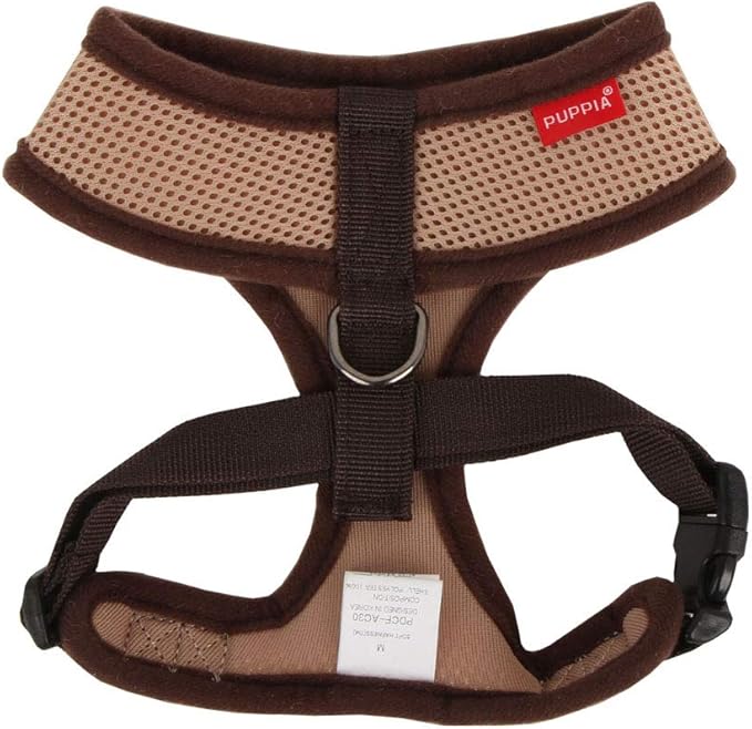 Puppia Soft Dog Harness No Choke Over-The-Head Triple Layered Breathable Mesh Adjustable Chest Belt and Quick-Release Buckle, Beige, Large