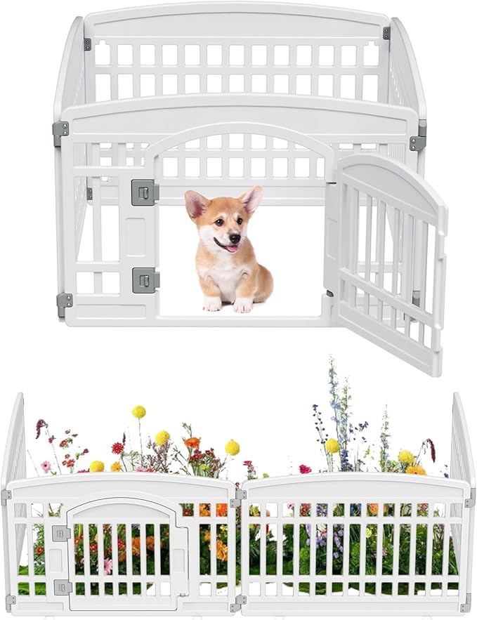 Pet Playpen with Door Dog Playpen Foldable Puppy Playpen for Puppies and Small Dogs 4-Panels Easy Assemble Easy Storing for Indoor and Outdoor, Garden Fence, Garden Border Fence (4 Panels)
