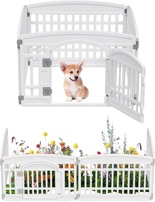 Pet Playpen with Door Dog Playpen Foldable Puppy Playpen for Puppies and Small Dogs 4-Panels Easy Assemble Easy Storing for Indoor and Outdoor, Garden Fence, Garden Border Fence (4 Panels)
