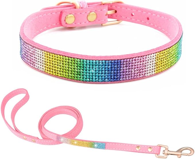 Bling Small Dog Collar Leash Set, Puppy Collar with Rhinestone Crystal Diamond Glitter Female Girls Cat Collars for XXS XS Small Medium Large Dogs Chihuahua Poodle Yorkshire (Camouflage Pink M)